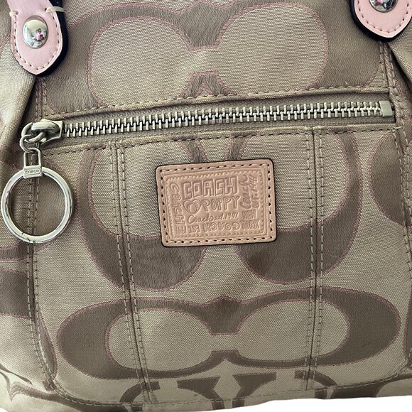 EUC Coach Poppy Signature Print Baby Pink/Tan Satchel Purse - Picture 3 of 12